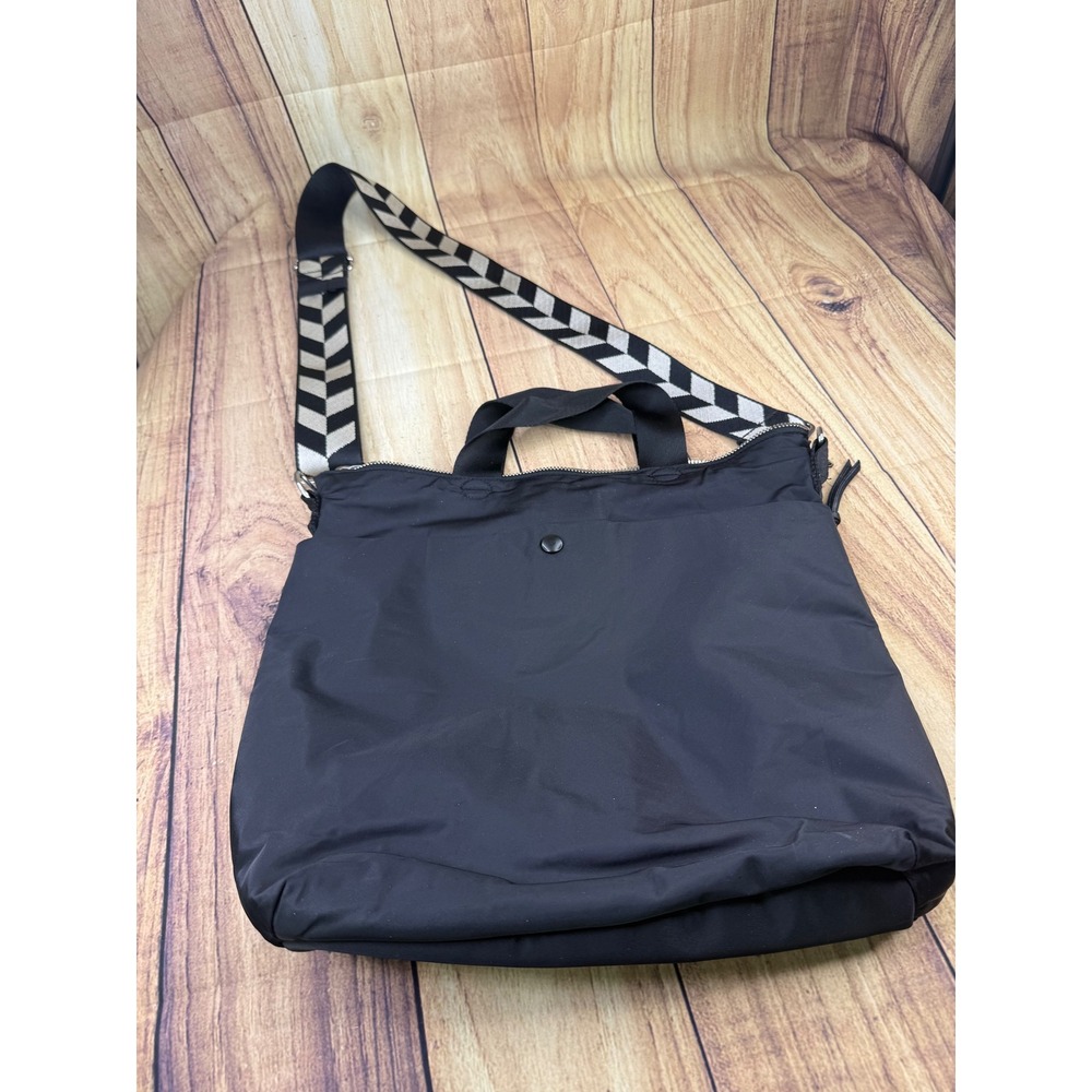 ShortyLOVE Black Nylon Crossbody Tote Bag Chevron Strap Top Handle Zippered